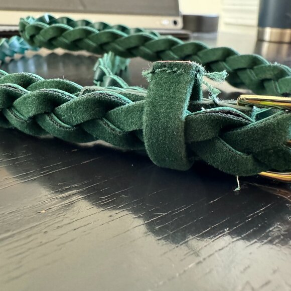 H&M Braided Hunter Green Velvet Skinny Belt w/ Gold Buckle One Size - Picture 2 of 5
